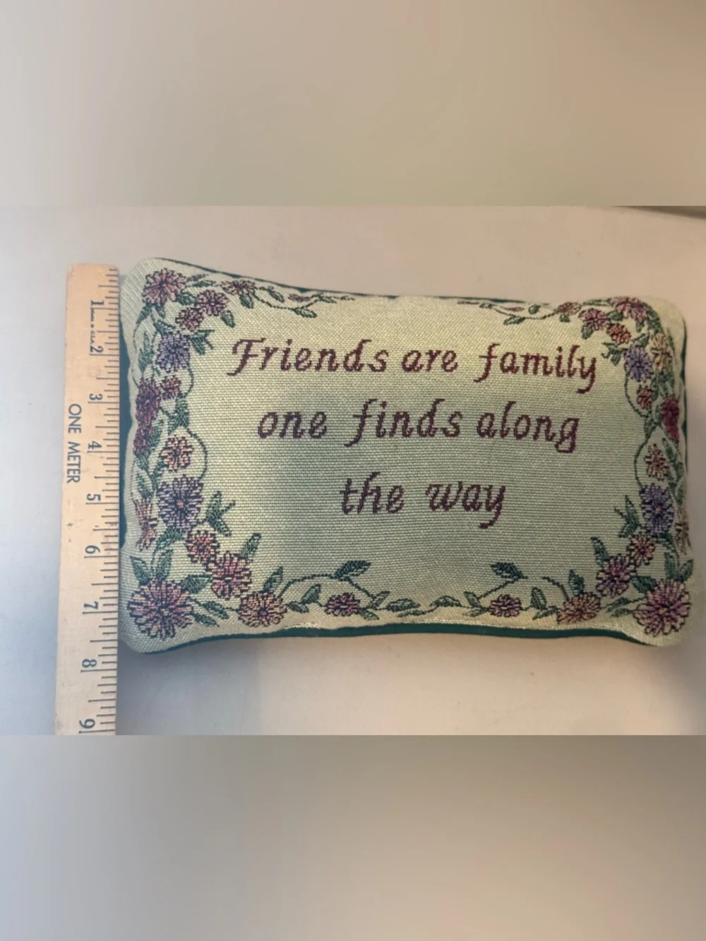Vintage pillow tapestry cushion Friends are Family One Finds Along The Way Flora